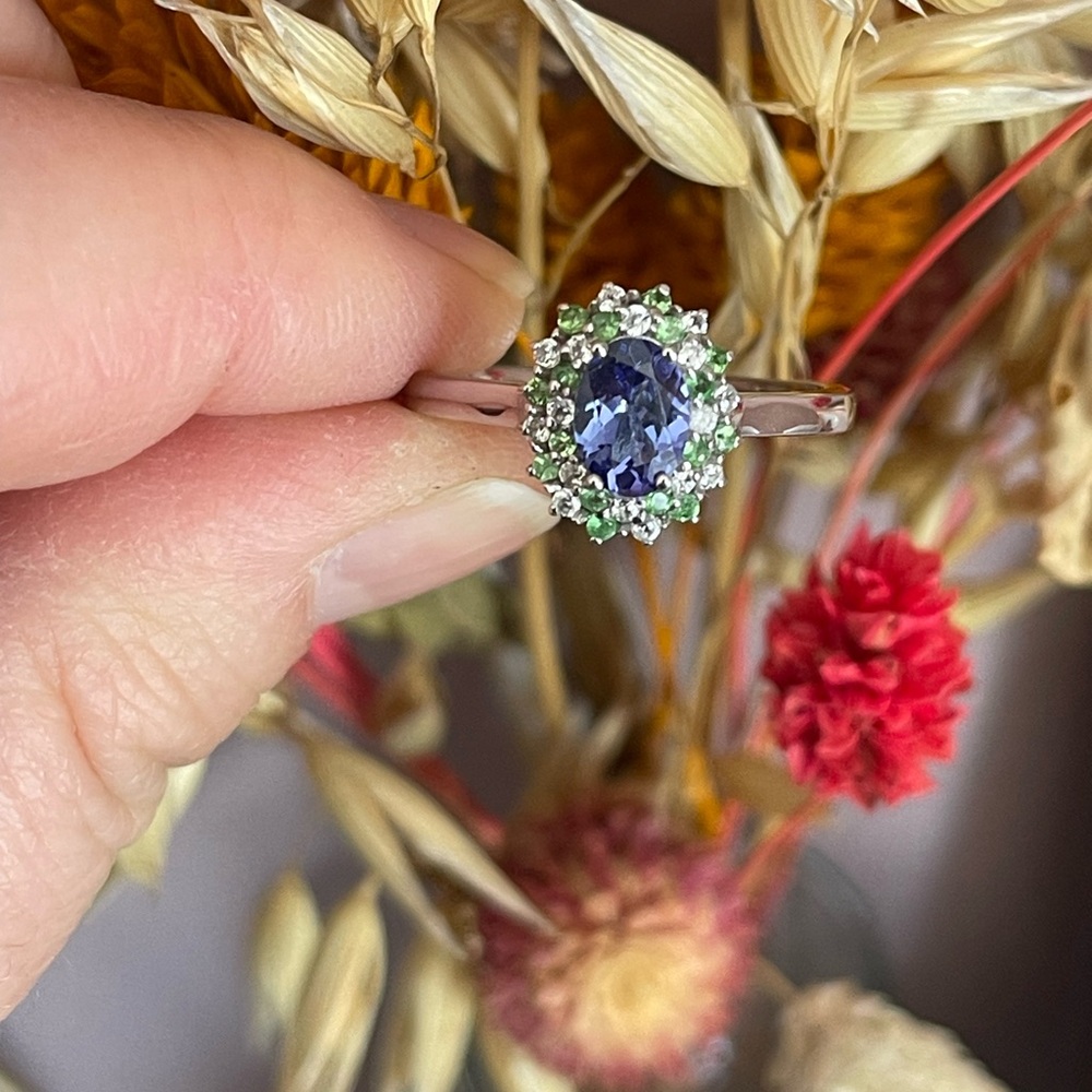 Tanzanite, Tsavorite and Zircon Ring